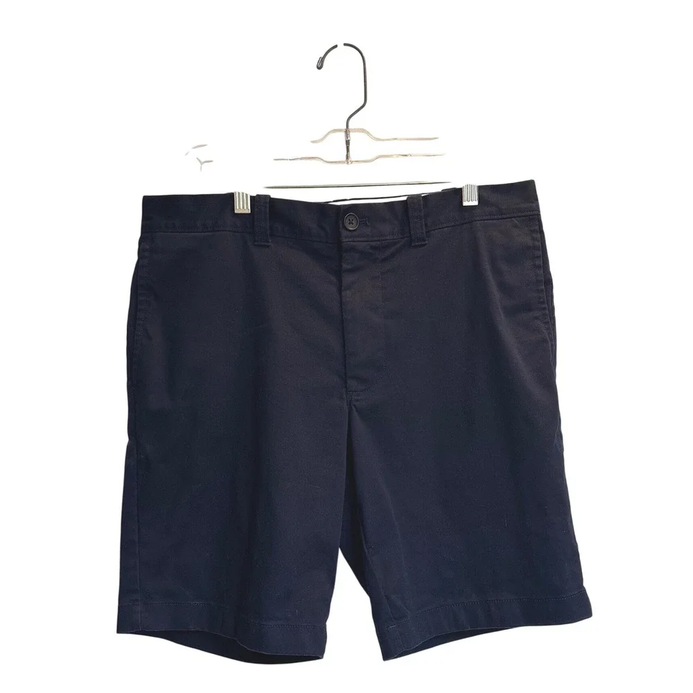 J Crew Mens Navy Blue 9 Inch Inseam Chino Short Size 32 Cotton Stretch FlatFront